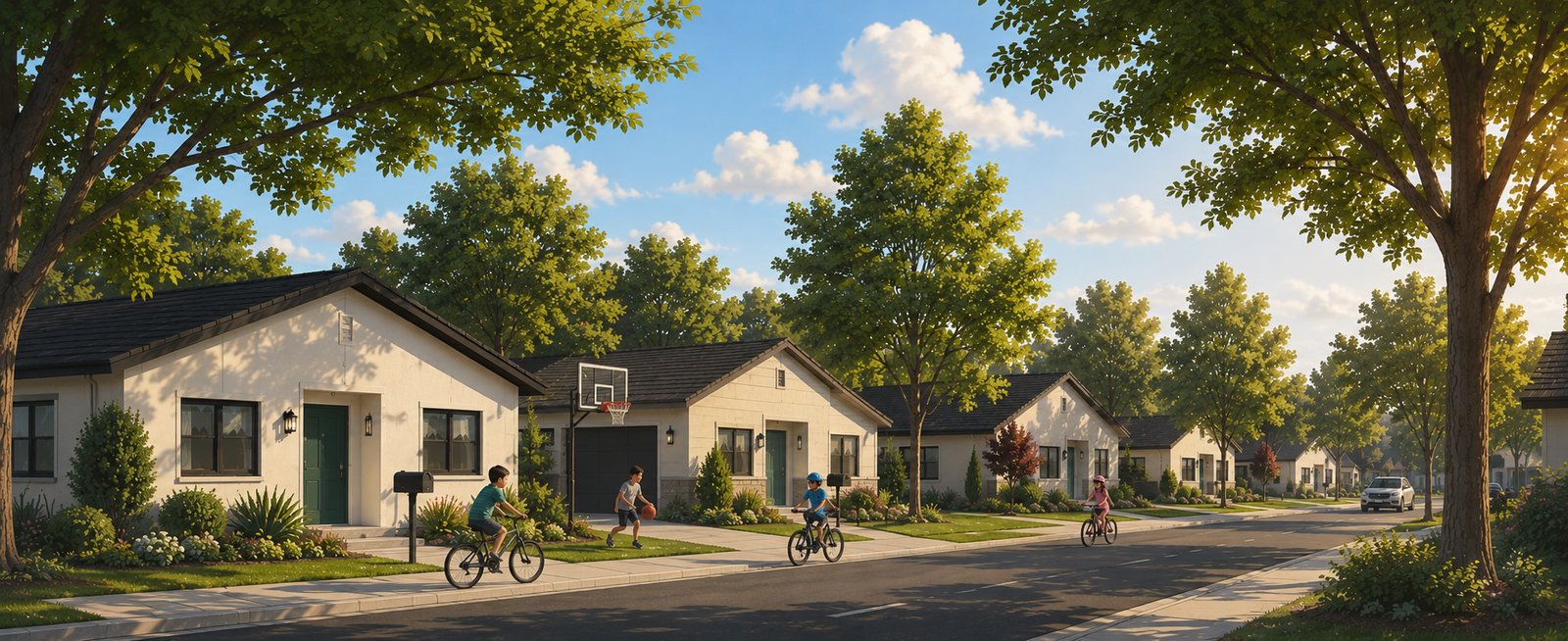 A street of warm California homes — the neighborhoods HelpASAP serves